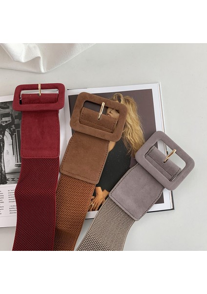 Lookloland Moda Süet Kadın Kemer Ince Elastik Geniş Kemer Kare Toka Kemer Kadın Bayan Elbise Ceket Dekorasyon Sapanlar Kuşak (Yurt Dışından)