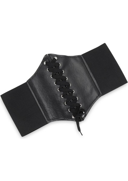 Yeni Kadın Charm Pu Deri Geniş Korse Kemer Bağcıklı Bant Elastik Streç Cinch Bel Kemeri Sıcak Satış (Yurt Dışından)