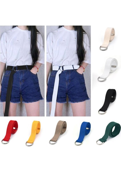 2021 Uni Tuval Düz Renk Kemerler D Halka Çift Toka Bel Kayışı Kadın Erkek Genç Uzun Geniş Kemer (Yurt Dışından)