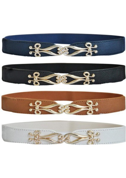 Lookloland Kadın Kemerler Moda Ince Çiçek Altın Metal Toka Elastik Streç Korse Bel Kemeri Elbise Kot Vahşi Kemer Aksesuarları (Yurt Dışından)