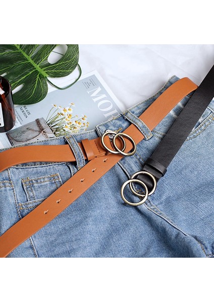 Kadın Çift Halkalı Kemer / Moda Bel Kemeri / Deri Metal Pin Tokalı Kemerler / Bayanlar Çift Daire Düğme Kemer Giymek Için Eğlence Kot Elbise (Yurt Dışından) modelleri