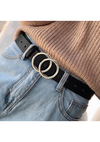 Kadın Çift Halkalı Kemer / Moda Bel Kemeri / Deri Metal Pin Tokalı Kemerler / Bayanlar Çift Daire Düğme Kemer Giymek Için Eğlence Kot Elbise (Yurt Dışından) fırsatları