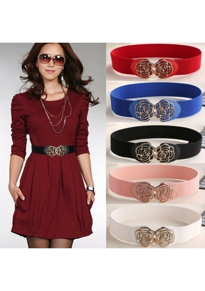 Lookloland Sıcak Kadınlar Geniş Bel Kemeri Vintage Metal Çiçek Elastik Streç Toka Kemer Kuşağı (Yurt Dışından) modelleri