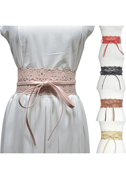 Lookloland Kadınlar Çiçek Içi Boş Pu Kemer Yeni Desen Bayanlar Için Geniş Yay Kemerler Uzun Kemer Kadın Elbisesi Moda Elastik Korse Kemer (Yurt Dışından)