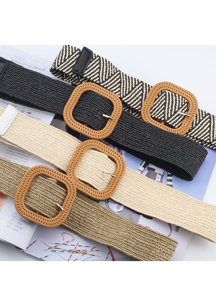 Balmumu Halat Örgü Kadın Kemer Yuvarlak Kare Toka Etek Kemer Vintage Örme Bel Kemeri El Dokuması Elastik Kemer Kadınlar Için 2022 (Yurt Dışından) modelleri