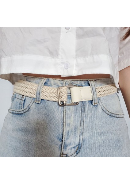 110 cm Elastik Beyaz Kemer Kadın Rahat Kanvas Tüm Maç Kemer Bayanlar Örme Toka Korse Kemerler (Yurt Dışından) fiyatları