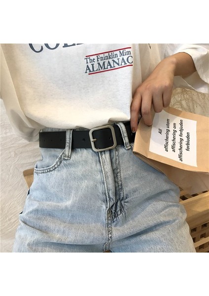 Geniş Kemer Bayan Basit Çok Yönlü Kemer Kadınlar Için Kore Moda Öğrencinin Kare Toka Kız Kemer Kot (Yurt Dışından) modelleri