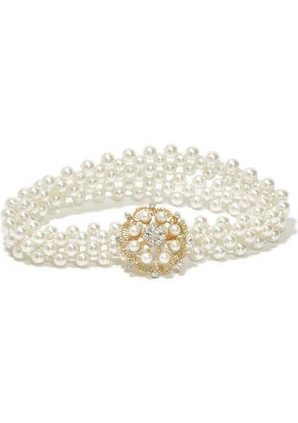 Kadın Inci Bel Zinciri Elastik Blok Taklidi Dekor Kemer Kızlar Çok Tarzı Maç Elbise Kemer Kadın 67 cm (Yurt Dışından)