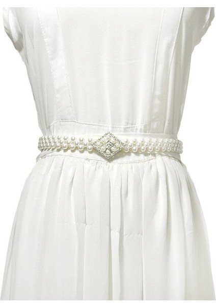 Kadın Inci Bel Zinciri Elastik Blok Taklidi Dekor Kemer Kızlar Çok Tarzı Maç Elbise Kemer Kadın 67 cm (Yurt Dışından) modelleri