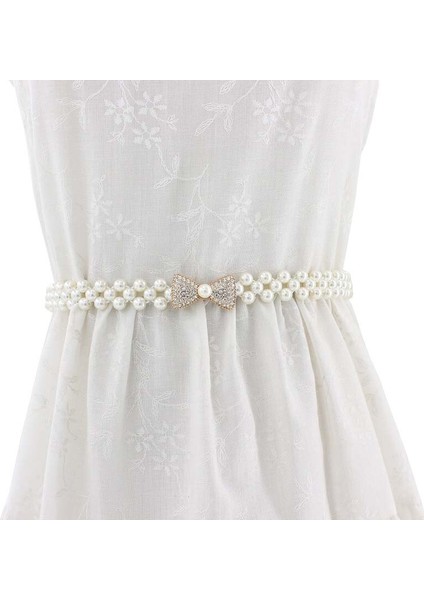 2020 Kadın Kız Lüks Zarif Kemer Elastik Kristal Inci Boncuk Beyaz Moda Toka Bel Bandı Kemer Elbise Elbise (Yurt Dışından)