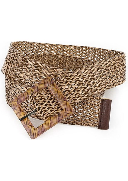 Vintage Boho Yuvarlak Kare Toka Dekoratif Geniş Kemer Kadın Örgü Kemer Nefes Içi Boş Dokuma Kemer Saman Örme Elastik (Yurt Dışından) fırsatları