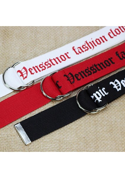 Uni Kanvas Kemerler Harfler Baskılı D Halka Çift Toka Punk Bel Kemeri Kadın Erkek Genç Uzun Geniş Kemer (Yurt Dışından)