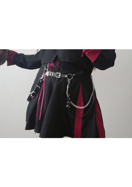 Lookloland Yeni Kadın Zincir Kemer Gotik Ayarlanabilir Deri Bel Kemeri Kadınlar Için Punk Hip-Hop Tokalı Kemer Zinciri ile Kadın Kemer Dans Kemeri (Yurt Dışından) indirimleri