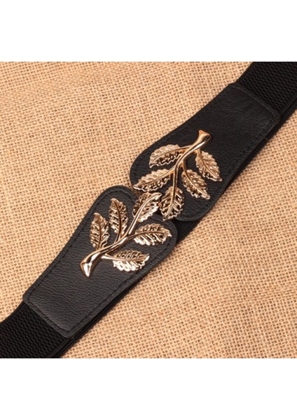 Yeni Moda Yaprak Kemerler Kadınlar Için Sıkı Bayan Elastik Kuşaklar Koyu Mavi Kemer Elbise Altın Çift Metal Toka Kemer (Yurt Dışından) fırsatları