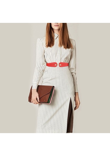 Yeni Moda Yaprak Kemerler Kadınlar Için Sıkı Bayan Elastik Kuşaklar Koyu Mavi Kemer Elbise Altın Çift Metal Toka Kemer (Yurt Dışından) indirimleri