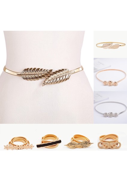 Moda Metal Sıska Çiçek Yaprak Şekli Zincir Kemerler Kadınlar Için Tasarımcı Elastik Kemerler Bayanlar Kızlar Sapanlar Kemer Bantları Kadın (Yurt Dışından)