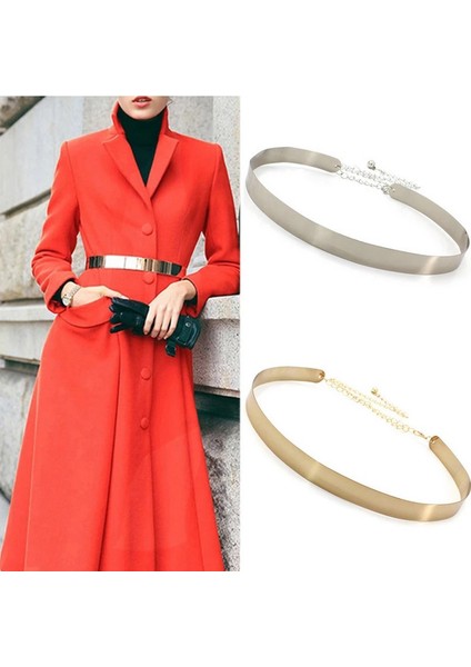 Lookloland Moda Vintage Lüks Tasarımcı Metal Altın Kemer Kadın Ayarlanabilir Bel Kemeri Metalik Bling Plaka Bayan Basit Kemerler Hediyeler Bel Genişliği 2 cm (Yurt Dışından)