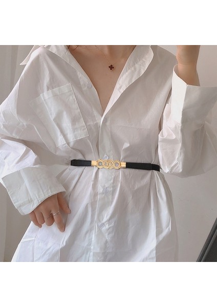 Altın Yuvarlak Halka Tokalı Kemerler Kadınlar Için Ince Elastik Kemer Bayan Elbise Ceket Kemer Kayışı (Yurt Dışından) modelleri