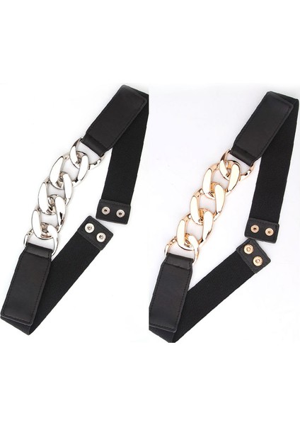 Punk Kadın Elastik Geniş Kemerler Gümüş Altın Zincir Pu Kalın Zincir Bel Kemerli Elbise Ceket Kazak Dekoratif Kemer Kadın (Yurt Dışından) fırsatları