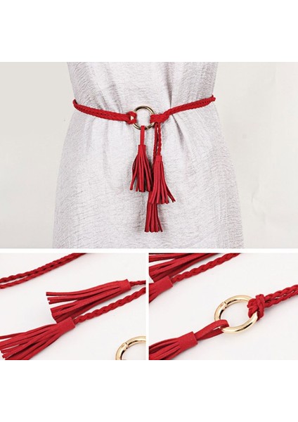 Moda Kadın Düz Renk Örgülü Püskül Kemer Bohemian Kızlar Ince Bel Halat Örgü Kemerler Elbise Kemerleri Kemer Aksesuarları (Yurt Dışından) fırsatları