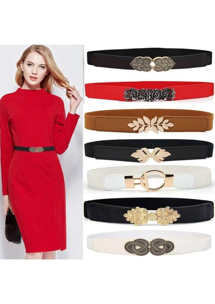 Lookloland 66 Stil Kadın Moda Alaşım Toka Elastik Kuşak Bayanlar Kore Tarzı Rüzgarlık Geniş Kemer Tüm Maç Elbise Resmi Kemer (Yurt Dışından)