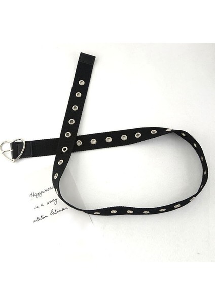 1 Adet 3.2cm Genişliğinde Kadın Siyah Kanvas Kemer Grommet Delik Toka Kemer Kot Bel Kemeri Yuvarlak Aşk Kalp Alaşım Tokalı Kemer (Yurt Dışından)