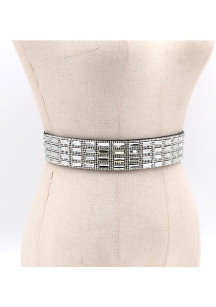 2022 Kadın Moda Parlak Kemer Bel Zinciri Rhinestones Kristal Kemer Metal Düğme Elastik Bant Lüks Geniş Parti Kemer (Yurt Dışından)