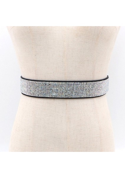 2022 Kadın Moda Parlak Kemer Bel Zinciri Rhinestones Kristal Kemer Metal Düğme Elastik Bant Lüks Geniş Parti Kemer (Yurt Dışından) fiyatları