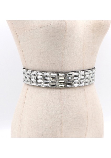 2022 Kadın Moda Parlak Kemer Bel Zinciri Rhinestones Kristal Kemer Metal Düğme Elastik Bant Lüks Geniş Parti Kemer (Yurt Dışından) fırsatları