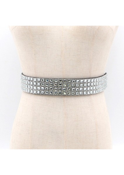 2022 Kadın Moda Parlak Kemer Bel Zinciri Rhinestones Kristal Kemer Metal Düğme Elastik Bant Lüks Geniş Parti Kemer (Yurt Dışından) indirimleri