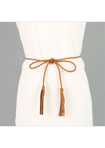 Örme Uzun Pu Deri Örgülü Kemer Dize Kemer Püskül ile Rahat Parti Elbise Kemerleri Kadınlar Için Kız Kuşak Ceinture Femme (Yurt Dışından) modelleri