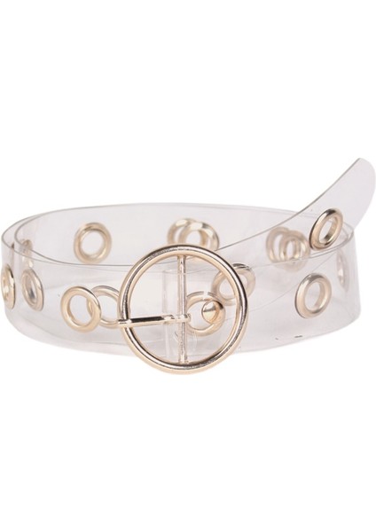 Kadın Kemerleri Moda Tasarım Altın Metal Yuvarlak Toka Kemer Pantolon Plastik Pvc Kayış Şeffaf Şeffaf Bel Bantları Kadın Kot (Yurt Dışından)