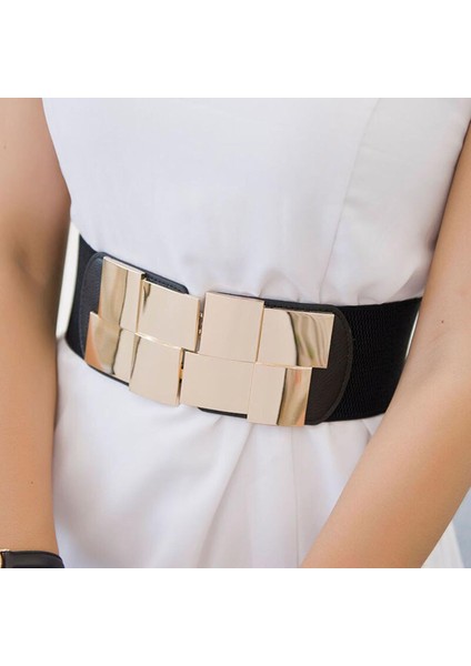 Kadın Geniş Kemer Kemer Çok Renkli Kare Tokalı Elbise Dekoratif Kemer Kadın Ince Elastik Kemer Yenı (Yurt Dışından)