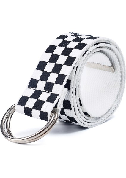 Kanvas Kemer D Halka Bel Kayışı Kemerler Siyah ve Beyaz Ekose Dama Tahtası Rahat Ekose Uzun Kemer (Yurt Dışından) fiyatları