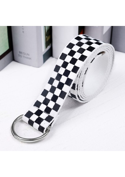 Kanvas Kemer D Halka Bel Kayışı Kemerler Siyah ve Beyaz Ekose Dama Tahtası Rahat Ekose Uzun Kemer (Yurt Dışından) indirimleri