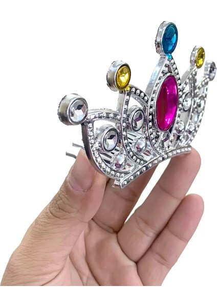 Gümüş Renk Taraklı Model Prenses Kraliçe Tacı 2 No 12 x 7 cm (4172)