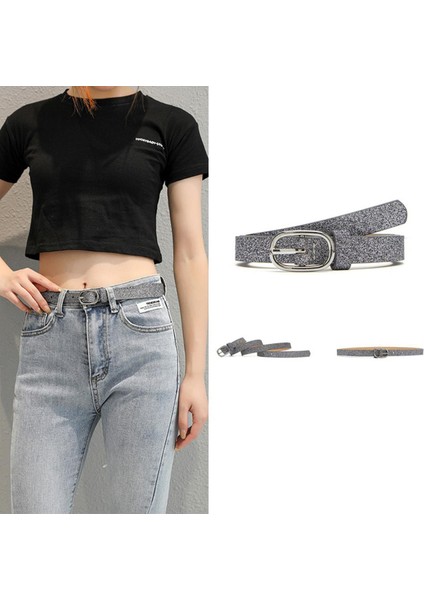 Lüks Tasarımcı Moda Parlak Pul Kadın Kemer Pu Floresan Alaşım Düğme Ince Kemerler Kot Elbise Pantolon Rahat Kemer (Yurt Dışından)