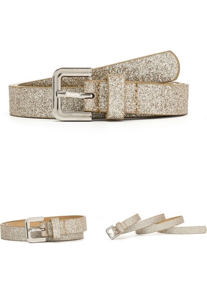 Lüks Tasarımcı Moda Parlak Pul Kadın Kemer Pu Floresan Alaşım Düğme Ince Kemerler Kot Elbise Pantolon Rahat Kemer (Yurt Dışından) fırsatları