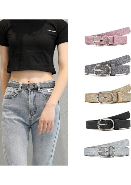 Lüks Tasarımcı Moda Parlak Pul Kadın Kemer Pu Floresan Alaşım Düğme Ince Kemerler Kot Elbise Pantolon Rahat Kemer (Yurt Dışından) indirimleri