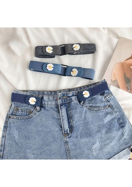 Kadın Kemer Mavi Elastik Kemer Toka Olmadan Kadınlar/erkekler Için Çiçekler Ayarlanabilir Streç Bant Kot Aksesuarları Ceinture Femme (Yurt Dışından) fiyatları