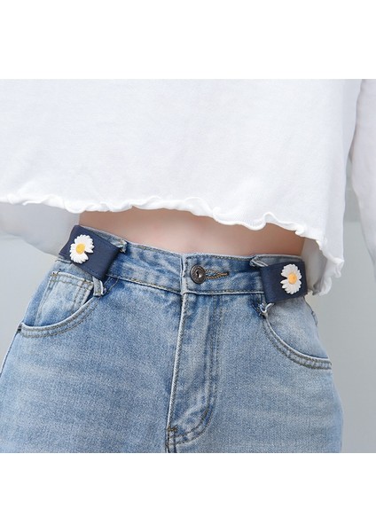 Kadın Kemer Mavi Elastik Kemer Toka Olmadan Kadınlar/erkekler Için Çiçekler Ayarlanabilir Streç Bant Kot Aksesuarları Ceinture Femme (Yurt Dışından) fırsatları