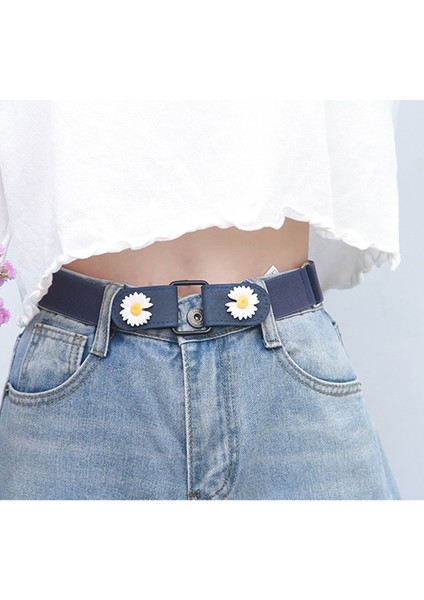 Kadın Kemer Mavi Elastik Kemer Toka Olmadan Kadınlar/erkekler Için Çiçekler Ayarlanabilir Streç Bant Kot Aksesuarları Ceinture Femme (Yurt Dışından) indirimleri