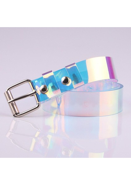 Moda Kadın Şeffaf Kemer Sevimli Kemer Lazer Gökkuşağı Rengi Holografik Temizle Pin Toka Görünmez Punk Geniş Bel Bantları (Yurt Dışından)