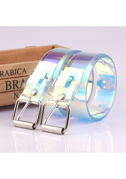 Moda Kadın Şeffaf Kemer Sevimli Kemer Lazer Gökkuşağı Rengi Holografik Temizle Pin Toka Görünmez Punk Geniş Bel Bantları (Yurt Dışından) modelleri