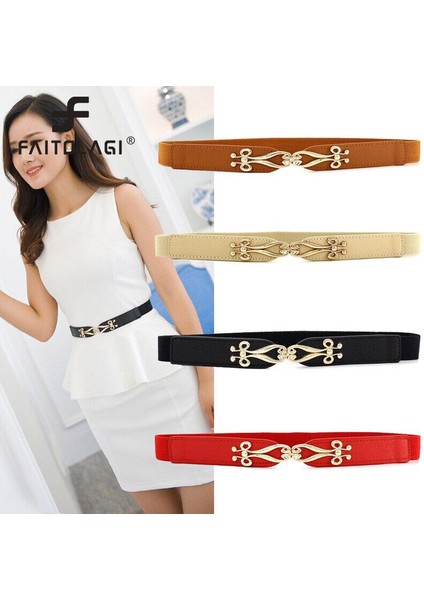 Altın Toka Ince Kemerler Kadınlar Için Vintage Ilkbahar Yaz Elastik Bel Kemeri Moda Elbise Dekoratif Kemer (Yurt Dışından)