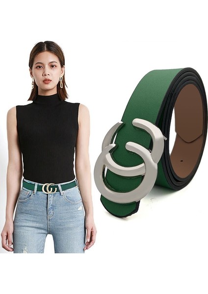 Yeni Bayanlar Moda Çift C Taklidi Retro Trend Kemer Çok Yönlü Büyük C Harfi Altın Gümüş Tokalı Kemer Kot Aksesuarları Kemer (Yurt Dışından)
