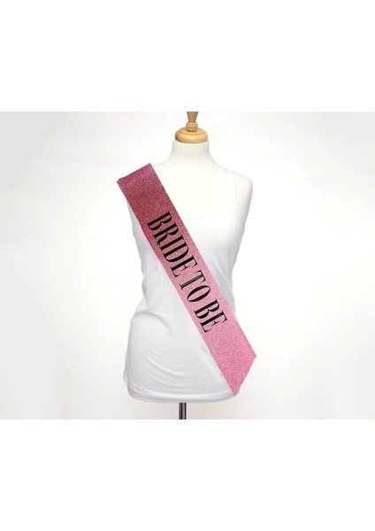Pembe Üzeri Siyah Büyük Bride To Be Yazılı Simli Işıltılı Kuşak Kemer 10 cm Genişlik (4172)
