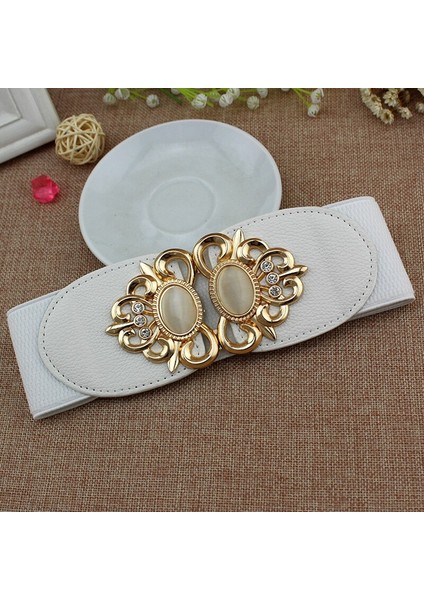 Kadın Bayan Retro Elastik Esnek Elbise Dar Bel Kemerleri Bandı Kırmızı Mavi Siyah Beyaz (Yurt Dışından)