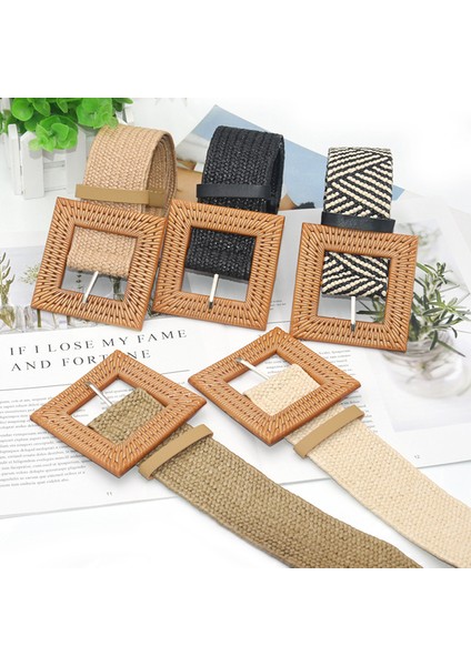 Loveshopping* Elastik Dokuma Hasır Bel Kemerleri Kare Tokalı Ayarlanabilir Kemer Boho Kemerler (Yurt Dışından) fiyatları