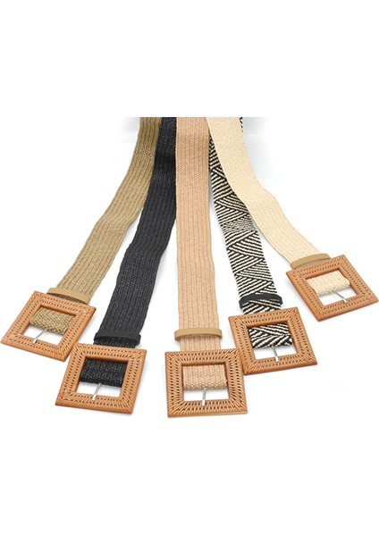 Loveshopping* Elastik Dokuma Hasır Bel Kemerleri Kare Tokalı Ayarlanabilir Kemer Boho Kemerler (Yurt Dışından) fırsatları